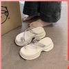 Sandalias de Tira en el Dedo con Pedrería de Moda y Tira Fina para Mujer, Nuevo Estilo Verano 2026, Talla Pequeña, Chanclas de Suela Gruesa para Aumentar la Altura, para Combinar con Vestidos