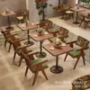 Mesa de Comedor de Pizarra Estilo Sudeste Asiático Contra la Pared, Asiento de Cabina de Madera Maciza y Mimbre Estilo Retro, Muebles de Juego de Mesa y Sillas para Restaurante de Hot Pot