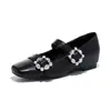 Zapatos Mary Jane con Hebilla de Pedrería Estilo Francés 2026 Nueva Colección Primavera Versátiles Zapatos de Mujer con Hebilla Sola Planos Casuales de Punta Cuadrada para Mujer