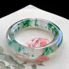 Pulseira de Jade Tipo Gelo Redonda de Alta Qualidade Mais Vendida no Tiktok com Flores Azuis e Verdes para Mulheres com Certificado