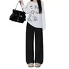 Pantalones anchos de cachemir estilo perezoso para mujer, nuevos de otoño, de cintura alta, casuales, hasta el suelo, con corte ajustado y diseño de pierna recta