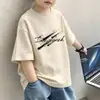 Camiseta de Manga Corta de Algodón Puro para Niños Mayores, Nuevo Estilo de Verano con Estampado de Letras, Camiseta Casual Fresca y Elegante de Media Manga para Niños