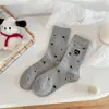 Meias Fofas para Mulheres, Estilo Primavera e Verão, Meias de Gato Cartoon de Algodão Puro de Cano Médio, Meias de Algodão Respiráveis Bordadas Estilo Ins Atacado