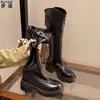 Botas altas negras de cuero genuino para mujer, con suela gruesa, que aumentan la altura, colección otoño/invierno 2026, tacón grueso, efecto adelgazante, botas de montar