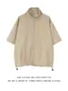 Camisa Casual de Manga Corta con Cuello Mao y Cremallera para Hombre, Estilo Retro Japonés Moderno, Holgada, de Medio Manga, para Verano