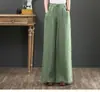 Pantalones de Mujer de Algodón y Lino Estilo Coreano Literario de Múltiples Colores de Dieciséis Colores para Primavera y Verano, Holgados, Talla Grande, Pierna Ancha, Cintura Alta, Largo hasta el Suelo, Pierna Recta