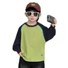 Camiseta de Punto Nueva Primavera 2026 para Niños con Bloques de Color y Cordón, Top Patchwork Versátil para Niños, Camiseta Casual de Moda