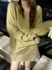 Suéter de Lana Peinada con Borde Enrollado y Cuello Redondo, Holgado, de Seda-Cachemira-Lana para Mujer, Estilo Coreano Otoño-Invierno, Suéter de Punto Versátil