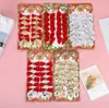 Laço Pequeno Vermelho Flocado Montado em Cartão Pacote com 12 Enfeites para Árvore de Natal Laço de Gravata Estéreo Decoração Atacado