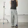 Calça de moletom estilo americano com patches estampados de letras de bolso, unissex, estilo minimalista, nicho, caimento relaxado, calça casual de perna reta
