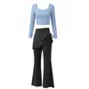 Conjunto de roupa de yoga para mulheres com sensação de pele nua e amigável à pele, top de manga longa com decote quadrado, conjunto de duas peças de cintura alta que cobre o quadril para Pilates para mulheres