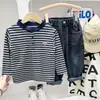 Polo bordado de otoño para niños, camiseta de manga larga para la temporada de regreso a clases, suéter interior para niños, top casual de manga larga, estilo moderno