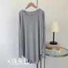 Vestido T-shirt de Manga Longa em Modal, Verão Soltinho Tamanho Grande Casual para Casa Camisola, Camisa Base, Roupa de Dança Feminina, Estilo de Comprimento Médio