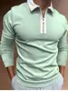 Outono 2024 Novo Exportação Transfronteiriça Masculino 3D Estampado Cor Sólida Casual Zíper Manga Longa Camisa Polo Camisa Paul