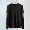 Camiseta de manga larga de otoño, capa base talla grande, cuello redondo para hombre, top simple y holgado, estilo coreano, camiseta estampada de moda