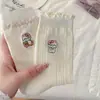 Calcetines Lindos para Mujer, Calcetines de Media Pantorrilla, Calcetines Holgados de Algodón Delgado con Borde de Encaje para Verano, Calcetines Holgados de Malla con Gato de Dibujo Animado para Verano