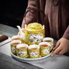 Bule de Cerâmica Colorido com Alça das Dinastias Tang e Song, Bule para Preparo de Chá Doméstico, Bule Estilo Palácio, Bule de Água Fria de Alta Qualidade, Bule para Ferver Água, Bule de Porcelana