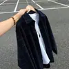 Camisa a cuadros azul marino vintage para hombre, camisa de manga larga estilo americano otoñal con hombros normales, chaqueta cárdigan casual para pareja