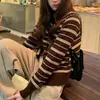 Nuevo cárdigan de punto a rayas con bloques de color vintage para otoño de 2026 para mujer, top versátil casual relajado de corte ajustado para principios de otoño