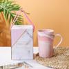 Taza de Cerámica de Mármol Taza para Beber Taza para Avena Desayuno Taza para Café Doméstica de Aspecto Elegante con Tapa y Cuchara