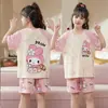 Pijama Infantil de Dibujos Animados Lindo para Niñas, Niños Grandes, Conjunto de Ropa de Casa Delgada de Verano, Estudiantes de Primaria Niñas, Conjunto de Pantalones de Manga Corta, Estilo Verano