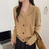 Cardigã de Lã Trançada com Gola Cruzada Estilo Dinheiro Antigo Coreano 2026 Casaco Feminino Suéter Buttoned Estilo Europeu Top Emagrecedor