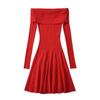 Amazon ropa para mujer al por mayor 2024 primavera nuevo francés hombros descubiertos hombros descubiertos color liso vestido de punto Z22309