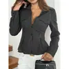 Blusa elegante de manga larga con cuello, de colorblock a rayas, fruncida en la cintura, para mujer, nueva colección de otoño, productos europeos transfronterizos de Amazon