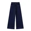 Jeans Azules de Mezclilla de Pierna Ancha para Mujer 2025 Otoño Nuevo Cintura Alta Elásticos Holgados Rectos Forrados de Felpa Pantalones Largos hasta el Suelo