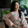 Suéter de Punto Jacquard Tulipán con Cuello Redondo, Mezcla de Cachemira y Lana, Nuevo para Otoño e Invierno 2026, Suéter Base Cepillado para Mujer