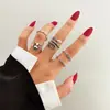 Anillo de mariposa negro esmaltado con forma de corazón oscuro para Halloween, juego de nueve anillos estilo punk de araña