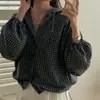 Camisa Jacket con Capucha a Cuadros Retro Chic Estilo Coreano Simple Casual Holgada de Manga Larga a Cuadros