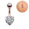 Europa y Estados Unidos más vendidos anillo para ombligo color oro rosa corazón con circonita de forma acero inoxidable Doble Diamante Cuatro Garras clavo para ombligo punto brillante para perforación
