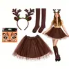 Set de Disfraz de Reno Navideño Diadema con Astas Falda de Tul con Lentejuelas Calcetines Largos Pegatinas de Maquillaje de Pequeño Reno Disfraces para Fiestas de Role-Playing
