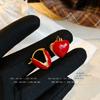 Hebilla de Oreja de Calidad con Baño de Oro Real Estilo Francés para Mujer Goteo de Aceite de Amor Pendiente Elegante de Alta Calidad Lujo Ligero Simple Joyería para Oreja