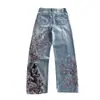 En Stock Transfronterizo Bordado Pesado Y2K Retro Americano Pantalones de Pierna Ancha Hip-Hop Street Sueltos Jeans Unisex