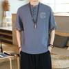 Camiseta de Lino Chino de Manga Corta para Hombre Holgada Estilo Chino Manga Media Algodón Lino Ropa Tang para Hombre Marca de Moda Retro Moderna Estilo Étnico