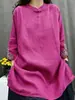Novo top retrô estilo chinês de algodão e linho com mangas compridas, nova camiseta de pulôver bordada com gola alta abotoada de comprimento médio para primavera e outono para mulheres