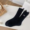 Calcetines de Felpa Grises Primavera y Otoño Estilo Coreano Calcetines con Lazo Bordado Calcetines de Algodón de Doble Aguja Blancos para Mujer Calcetines Japoneses sin Costuras de Media Caña