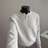 Suéter de Tricô com Gola Henley Americano Masculino Outono Inverno Slim Fit Diário Preto Manga Longa Alta Qualidade Versátil Camisa Base Masculina