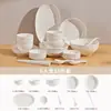 Juego de Vajilla de Cerámica de Color Bajo Esmalte, Juego de Vajilla y Platos de Cerámica Blanca Pura, Tazones y Platos para el Hogar, Regalo de Inauguración