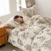 Conjunto de cuatro piezas para dormir desnudo, de estilo elegante, de algodón lavado, con estampado simple de las cuatro estaciones, para dormitorio de estudiantes, de tres piezas.