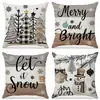 El juego de fundas de almohada navideñas más vendido de Amazon, juego de cuatro piezas de decoración navideña de lino sintético para cojines de sofá de sala de estar