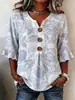 Transfronteiriço 2026 Nova Roupa Feminina Europeia e Americana Amazon Verão Feminino Gola V Algodão Linho Camisa Moda Botão Top para Mulheres
