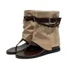 Sandalias tanga de moda retro, nuevo modelo de primavera, botas de estilo desértico con hebillas metálicas, botines cortos romanos de moda con suela plana