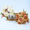 Rosa flor artificial decoração de casa ornamento arranjo de casamento arranjo de flores retrô buquê de rosa Ruyi de 7 cabeças flor artificial
