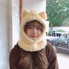 Gorro de peluche de oso para otoño e invierno, bufanda, gorro todo en uno, gorro coreano de moda para mujer, gorro cálido para montar al aire libre, bonito gorro de algodón resistente al frío.