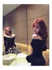 Nuevo Top de Hombros Descubiertos Estilo Puro Lustre Otoño e Invierno con Costuras de Diamantes Brillantes Ropa de Punto Ajustada con Efecto Adelgazante Camiseta Interior de Manga Larga para Mujer
