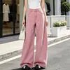 Diseño Chic Pantalones Casuales de Pierna Ancha Sensación de Alta Gama Rosa Jeans Versátiles Pantalones Largos hasta el Suelo para Mujer Cómodos Adelgazantes