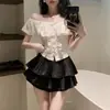 Camisa de un hombro con volantes estilo francés 2026 Nuevo de manga corta para mujer Verano Puro Deseo Dulce Picante Chica Top Chic
